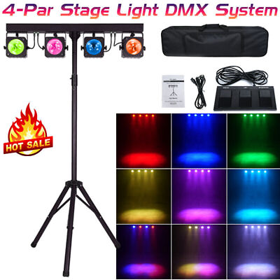#ad Stage Par Light LED DJ Lights w Stand Package Stage Light System DMXamp; Controller $206.99