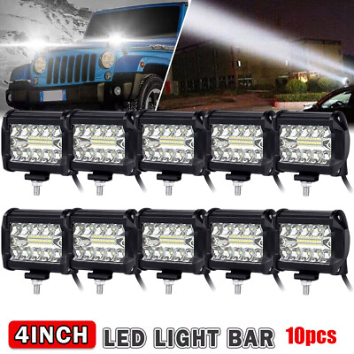 #ad 10x 4Inch 20000W LED Work Light Bar Flood Spot Pod Offroad Fog Driving ATV Truck $48.39