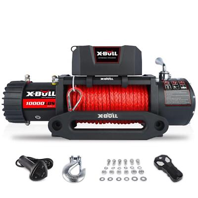 #ad X BULL Electric Winch 10000 LBS 12V Synthetic Rope Load Capacity Red Rope $506.00