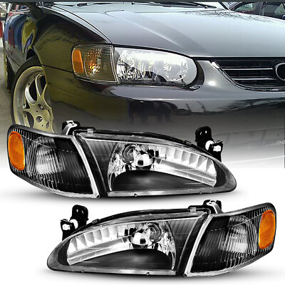 #ad Fits 1998 2000 Toyota Corolla Black HeadlightsCorner Lamps Signal LeftRight $80.99