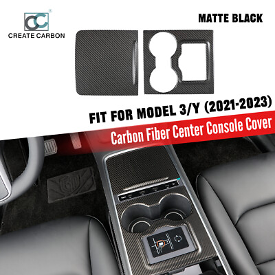 #ad 1set Center Console Trim Cover Real Carbon Fiber For Tesla Model 3 Y 2021 2023 $89.99