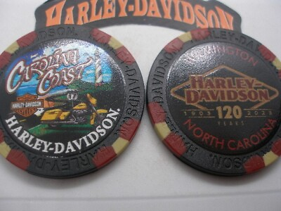 #ad Harley Davidson Poker Chip Carolina Coast 120th Anniversary Black Maroon amp; White $3.99