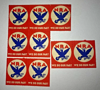 #ad #ad 9 each NRA Member #x27;We Do Our Part#x27; Orange White Blue Stamp Label c. 1935 $25.49