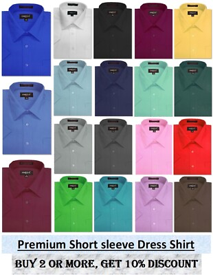 Mens Solid SHORT SLeeve Premium Regular fit Dress Shirts 26 colors size S 5XL $22.99