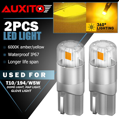 #ad AUXITO 6000K Amber W5W 175 2825 168 194 T10 LED Parking Light Bulbs Super Bright $9.99