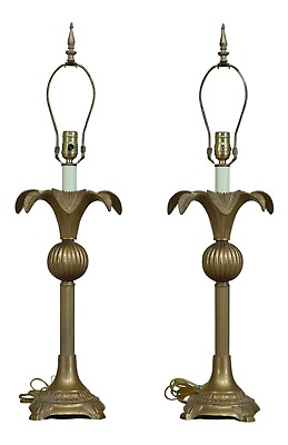#ad F50689EC: Pair Gold Palm Table Lamps $495.00