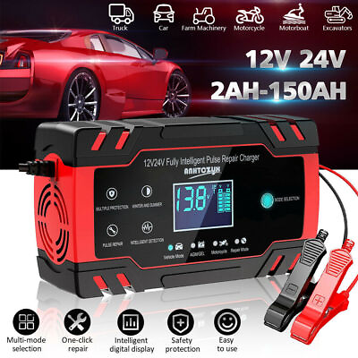 #ad New Car Battery Charger 12 24V Volt Motorcycle Battery Repair Type AGM Charger $35.97