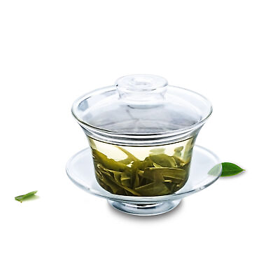 #ad 1x Heat Resistant Glass Clear Kungfu Teacup Gaiwan w Saucer amp; Lid 150ml $12.86