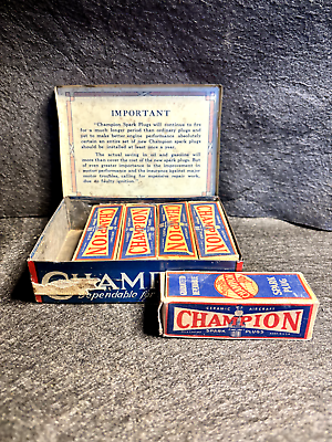 #ad Antique Champion Spark Plugs Service Kit New Old Stock C 10 S Shielded Full Box $149.95