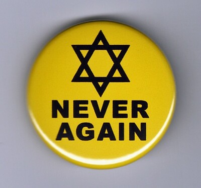 #ad NEVER AGAIN 1.5quot; pinback button Star of David Israel Jewish Hebrew flag yellow $1.50