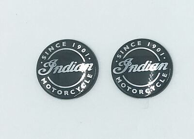 #ad Lot 2x Metal Indian Motorcycle Logo Badge 2d Domed Stickers Silver and Black 1quot; $9.99