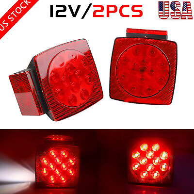 #ad 1 Pair Rear LED Submersible Square Trailer Tail Lights Kit Boat Truck Waterproof $17.99
