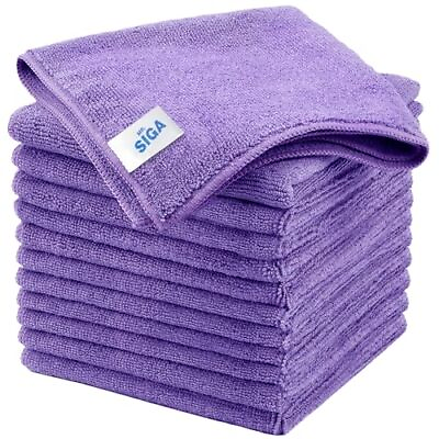 #ad 12 Pack Purple Microfiber Cleaning Cloths All Purpose Streak Free 32 x 32 cm $14.66
