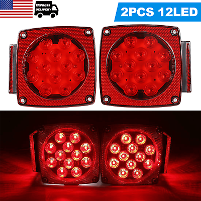 #ad NEW 1 Pair Rear LED Submersible Trailer Tail Lights Kit Boat Truck Waterproof US $16.51