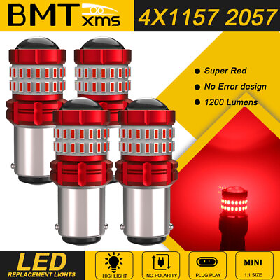 #ad 4x 1157 2057 Pure RED LED Brake Tail Turn Signal Light Bulb BAY15D 2357 Canbus $18.69