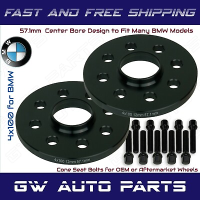 #ad 2pc 12mm 4x100 BMW Hub Centric Wheel Spacer Kit with 40mm Cone Seat Bolts $54.86
