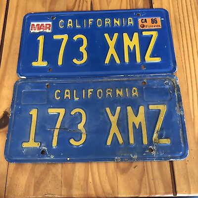 #ad 1970 California Blue Yellow License Plate Set 173 XMZ $69.00