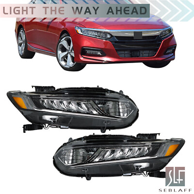 #ad Headlight Leftamp;Right For 2018 2020 Honda Accord 4Dr LED DRL Type Chrome Lamps $188.07