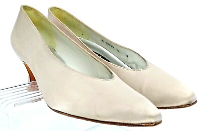 #ad Stuart Weitzman Pump Womens 8C Silver Fabric Pointed Toe Slip On Heel Shoe Spain $42.98