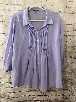 #ad Notations Shirt Women#x27;s 2X Light Purple Button Up Pleated Flowy Rayon Plus $17.09