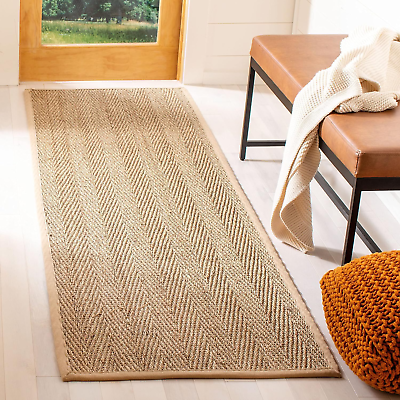#ad Natural Fiber Collection Runner Rug 2#x27;6quot; X 6#x27; Natural amp; Beige Border Herring $61.99