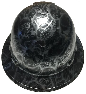 Hydro Dipped Custom Hard Hat Ridgeline Full Brim Black Negative INsanity Skulls $95.00