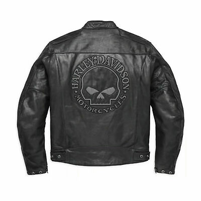 #ad #ad Men#x27;s Harley Davidson Blouson Skull Motorcycle HD Leather Black HD Biker Jacket $175.00