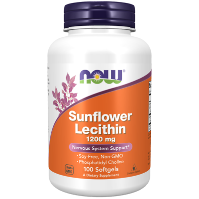 #ad NOW Foods Sunflower Lecithin 1200 mg Non GMO Phosphatidyl Choline 100 Softgels $19.95
