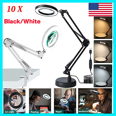 #ad 10X Magnifying Glass Desk Light Magnifier LED Lamp Reading Lamp With Baseamp; Clamp $23.49
