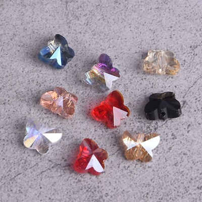 #ad 20pcs 10mm Butterfly Shape Colorful Plated Faceted Crystal Glass Loose Beads $3.05