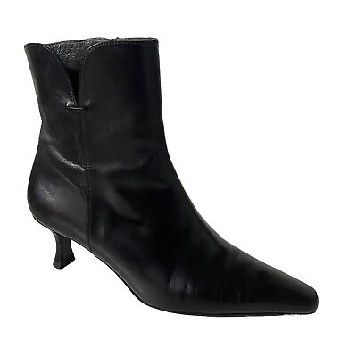 #ad STUART WEITZMAN Black Leather Bootie Ankle Boot Zip Kitten Heel Pointed Toe 5.5 $87.50