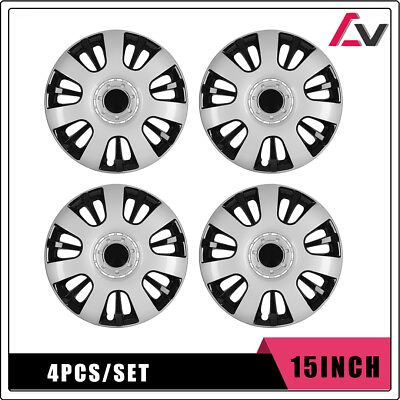 #ad 4Pcs 15#x27;#x27;Universal Wheel Rim Cover Hubcaps Black Silver Cap Trim Rings For Chevy $45.99