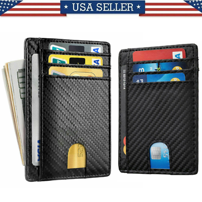 #ad Slim Minimalist Front Pocket RFID Blocking Carbon Fiber Wallets for Mens Wallet $9.99