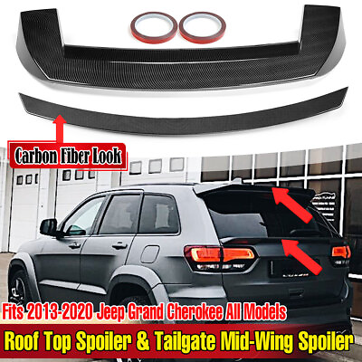 #ad CARBON FOR 13 21 JEEP GRAND CHEROKEE R STYLE REAR ROOF SPOILERTAILGATE MID WING $263.99