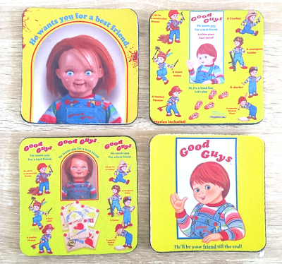 #ad Set Of 4 Child#x27;s Play Neoprene Coasters Man Cave Bar Horror Movie Chucky AU $12.00