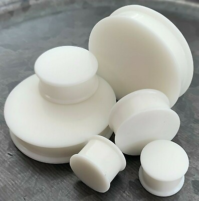 #ad PAIR White Solid Silicone Plugs Double Flare Tunnels Earlet Gauges up to 2 inch $17.95