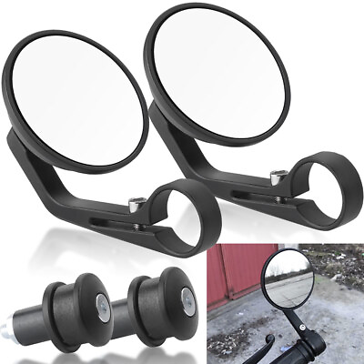 #ad Pair 7 8quot; Aluminium Black Motorcycle Round Rear View Handle Bar End Side Mirrors $29.98