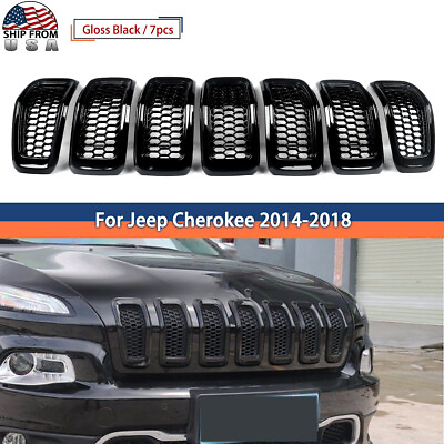 #ad For 2014 18 Jeep Cherokee Front Grill Grille Inserts Honeycomb Mesh Gloss Black $38.88