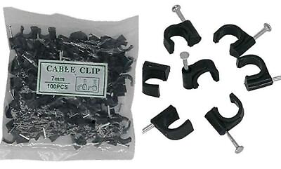 #ad Black Round Cable Clamps with Steel Nails Pack of 100 7MM $10.39