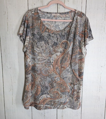 #ad Roz Ali Size 1X Multicolored Paisley Short Sleeve Womens Casual Blouse Top $9.99