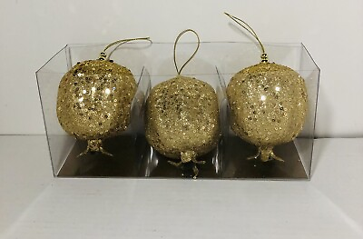 #ad Pomegranate Gold Glitter Christmas Ornaments Styrofoam Faux Fruit Holiday $14.50