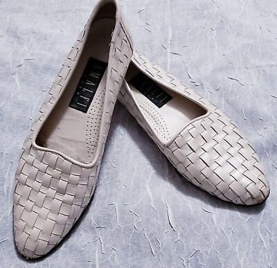 #ad Amalfi Italy Vintage White Basket Weave Leather Slip On Loafers $15.30