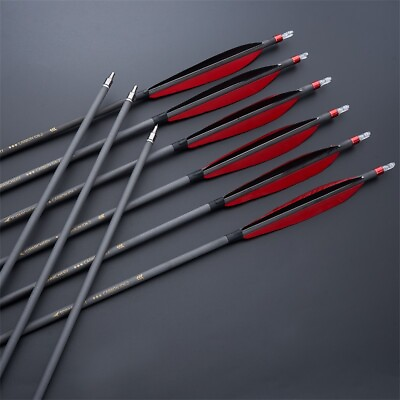 #ad 6pc Archery Carbon Arrow 30quot; Spine 350 with 6quot; Natural Feather Hunting Arrows $21.31