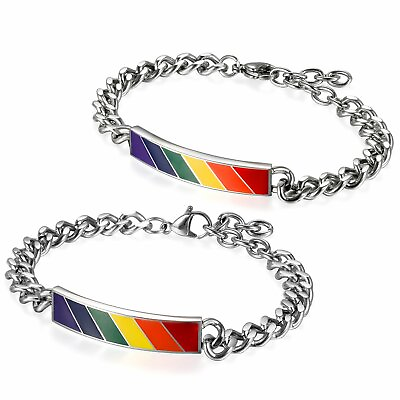 #ad Stainless Steel LGBT Rainbow Gay Pride Bracelet Chain Bangle Wristband Men Women $9.99