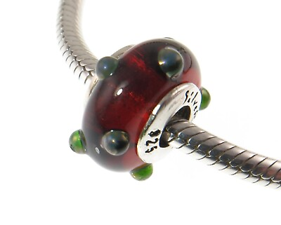 #ad Genuine SilveRado 925 silver RED GREEN BOBBLE Murano charm bead Christmas GBP 11.99