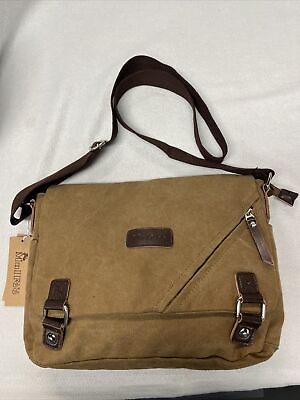 #ad NWT MulFee unisex Brown Canvas Messenger Bag Adjustable Strap 13” x 11” $28.99