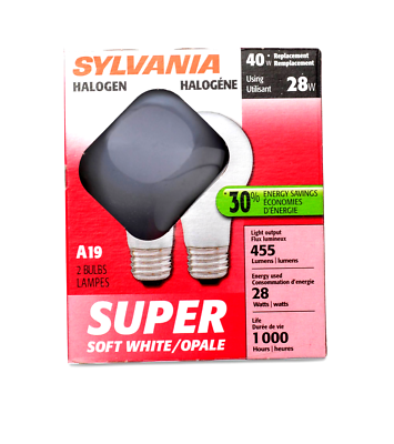 #ad 2 Pack Sylvania Bulb Frosted 40W using 28W A19 Super Soft White Light Bulb $6.99