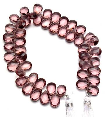 #ad 10 Pcs Hydro Morganite Pink Quartz Checker Faceted Briolette Beads Pears 10x7MM $23.80
