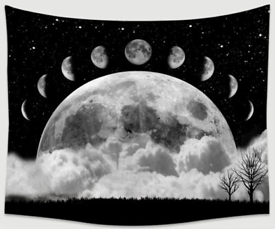 #ad NEW 38” x 30” Moon Phases Over Super Full Moon In The Clouds Tapestry Wall Decor $21.99
