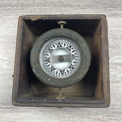 #ad Antique 1880 Wilcox Crittenden Nautical Gimballed Compass With Bottom Box $100.00